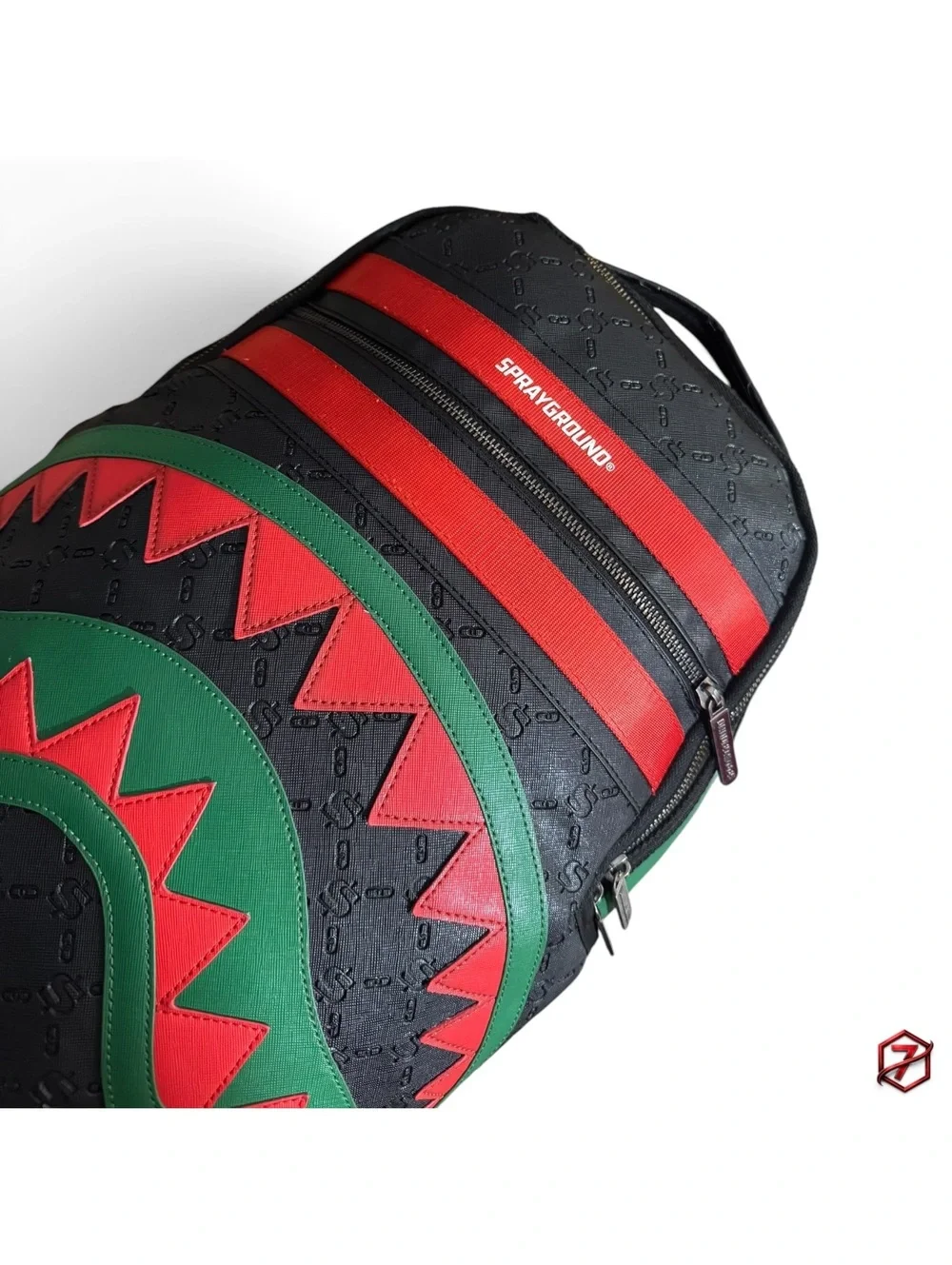 Sprayground Dinero Shark Backpack DLXV Limited Edition HTF Black Red Green
